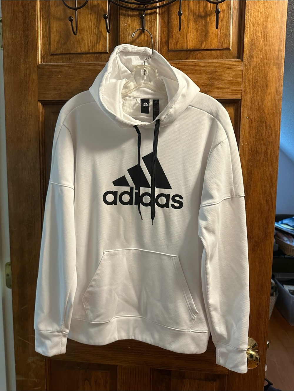 adidas White Crewneck Hoodie with Black Logo